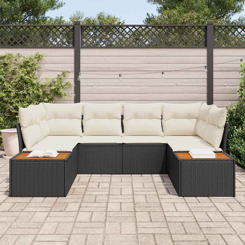 Conjunto de sofá de jardín 6 pcs Negro ratán sintético