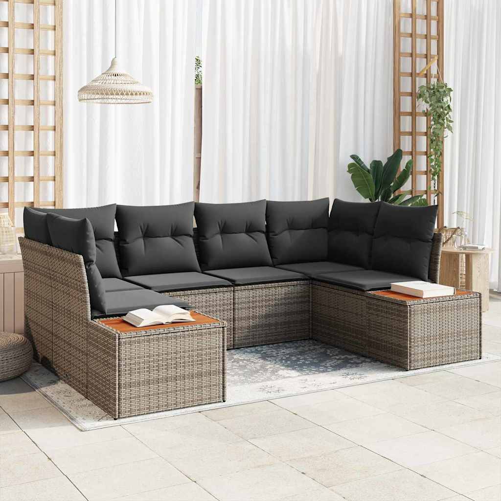 Conjunto de sofá de jardín con cojín 6 pcs Gris ratán sintético