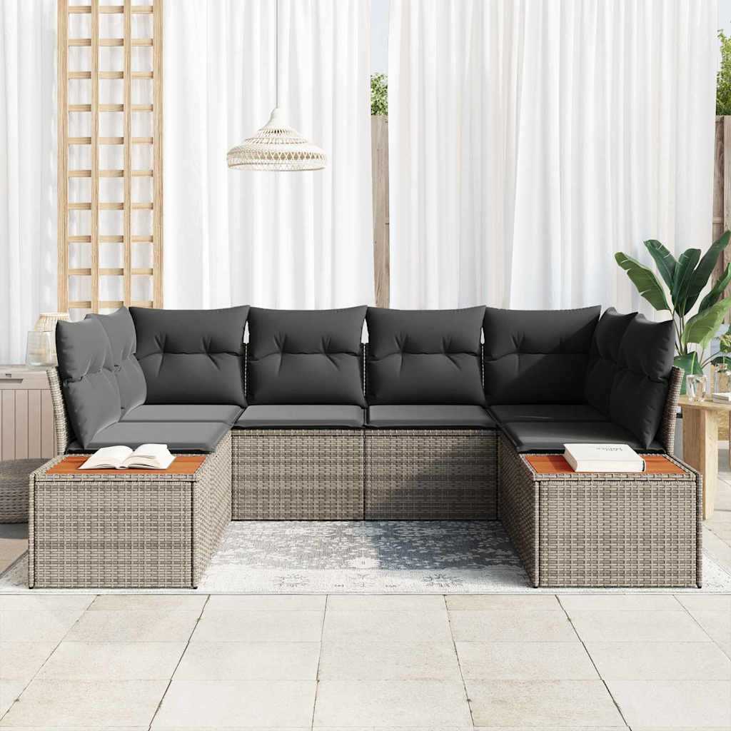 Conjunto de sofá de jardín con cojín 6 pcs Gris ratán sintético