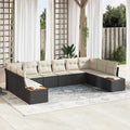 Conjunto de sofás de jardín con cojín 10 pcs Negro Poliratán