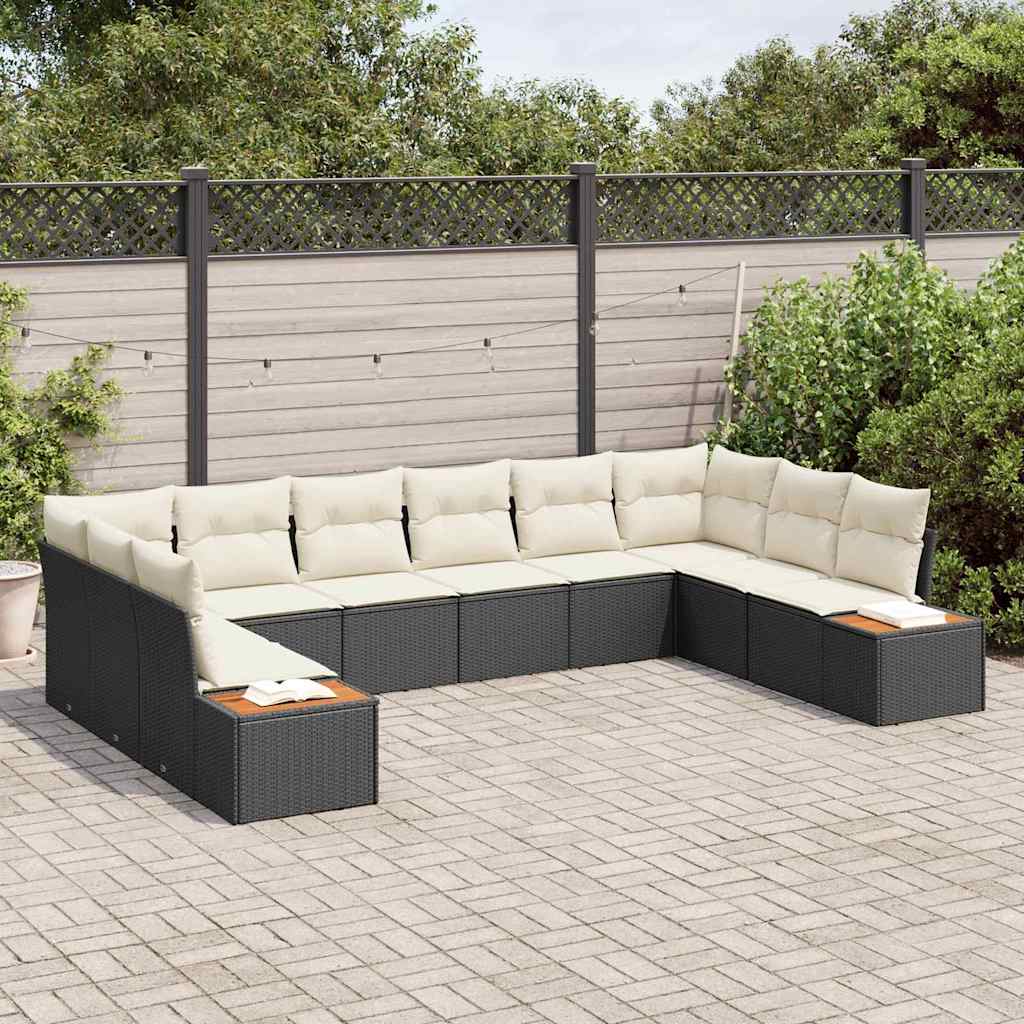 Conjunto de sofás de jardín con cojín 10 pcs Negro Poliratán