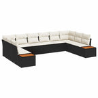 Conjunto de sofás de jardín con cojín 10 pcs Negro Poliratán