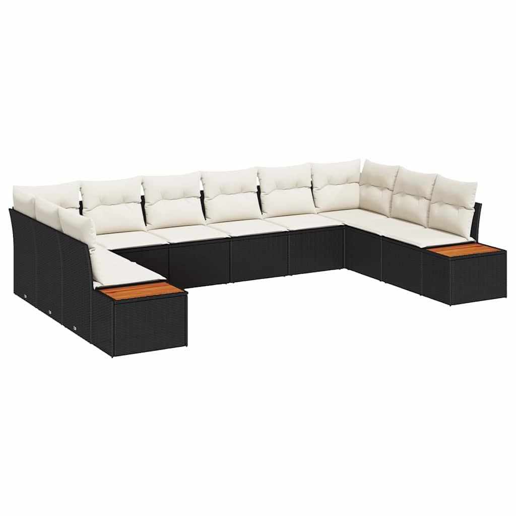 Conjunto de sofás de jardín con cojín 10 pcs Negro Poliratán