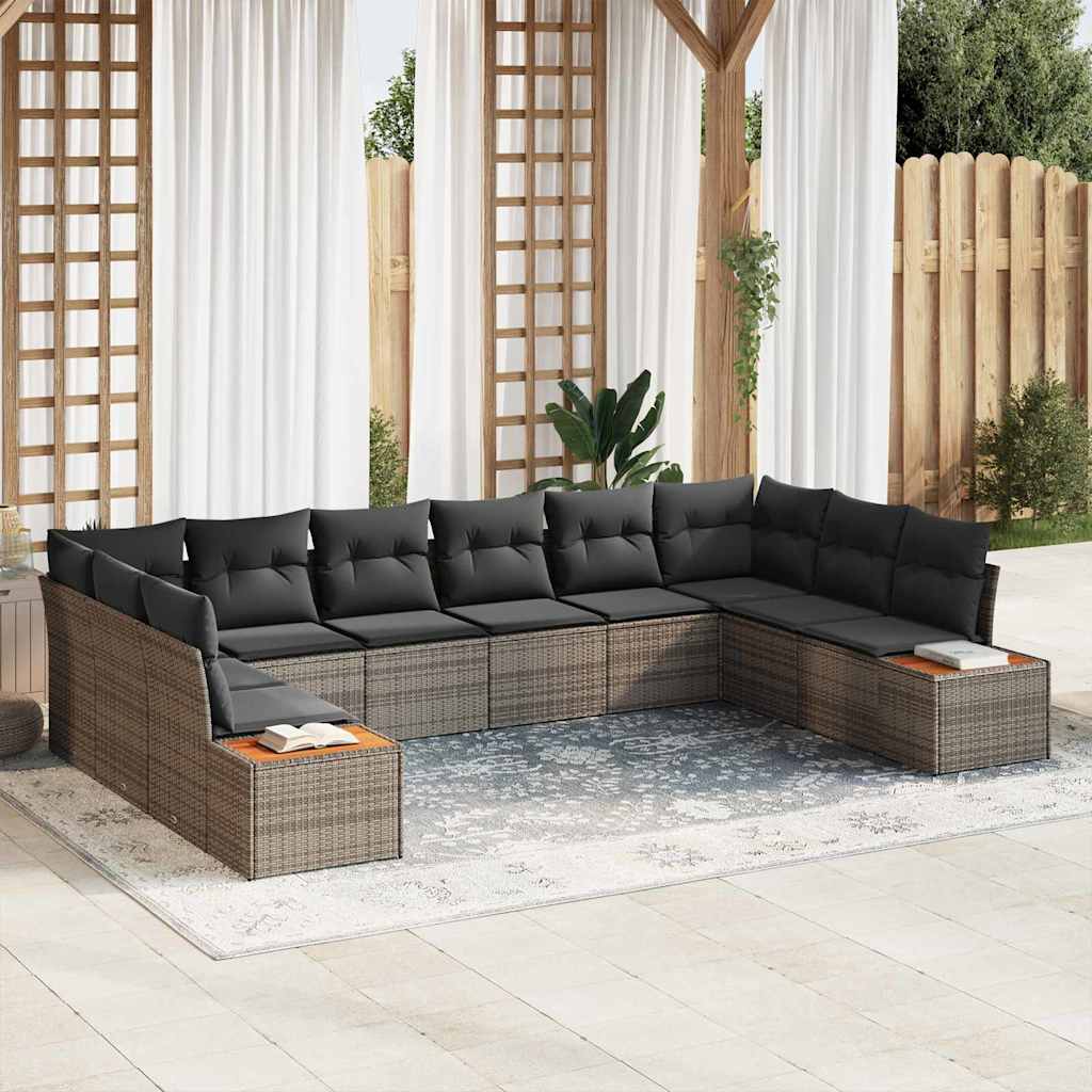 Conjunto de sofás de jardín con cojín 10 pcs Gris Poliratán