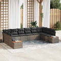 Conjunto de sofás de jardín con cojín 10 pcs Gris Poliratán
