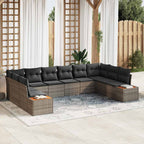 Conjunto de sofás de jardín con cojín 10 pcs Gris Poliratán