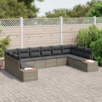 Conjunto de sofás de jardín con cojín 10 pcs Gris Poliratán
