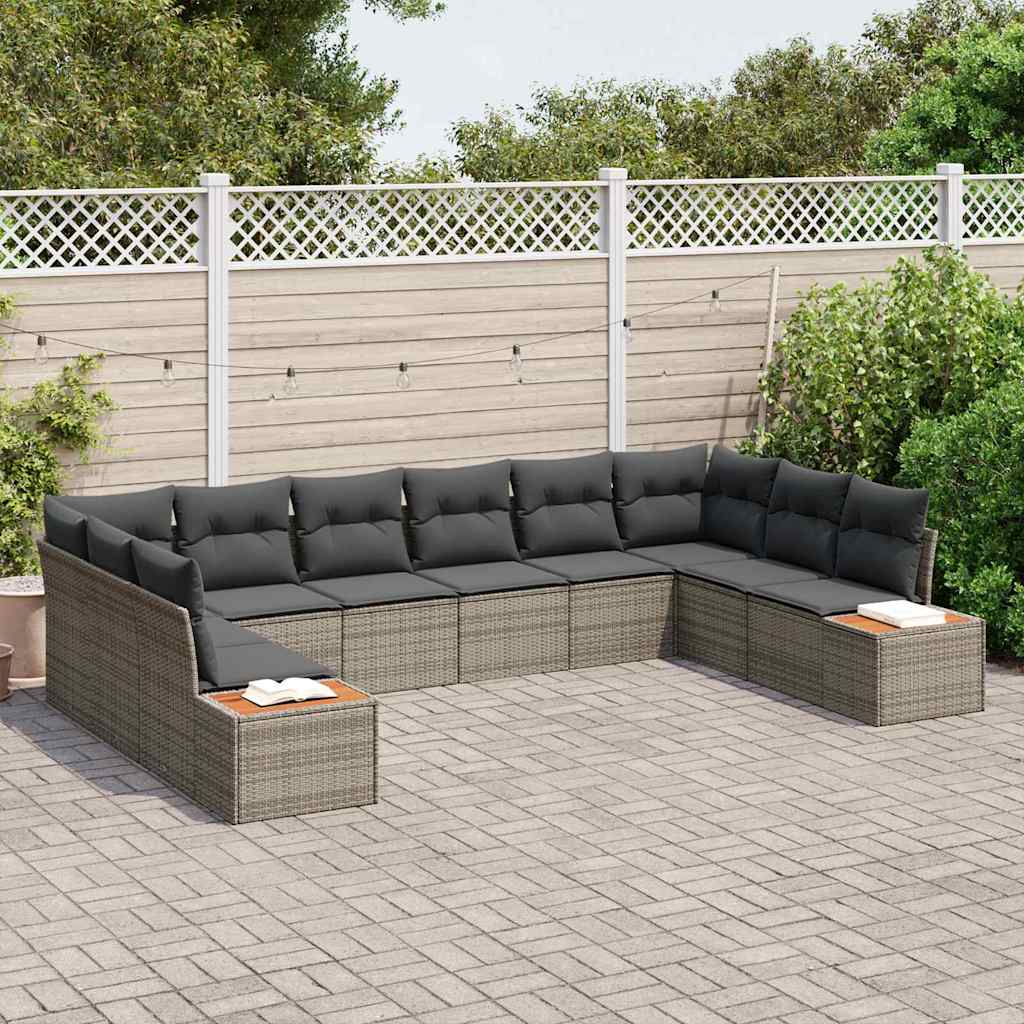 Conjunto de sofás de jardín con cojín 10 pcs Gris Poliratán
