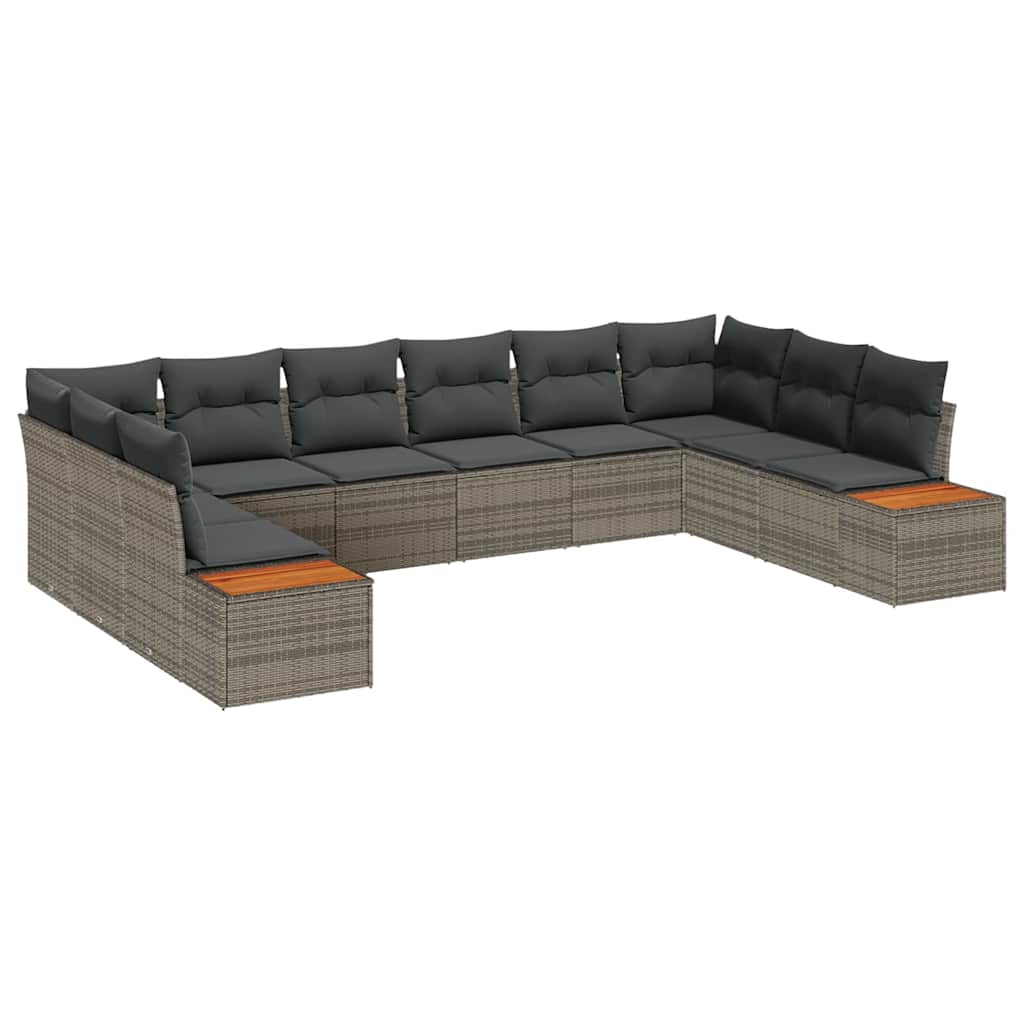Conjunto de sofás de jardín con cojín 10 pcs Gris Poliratán