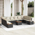 Conjunto de sofás de jardín con cojín 11 pcs Negro Poliratán