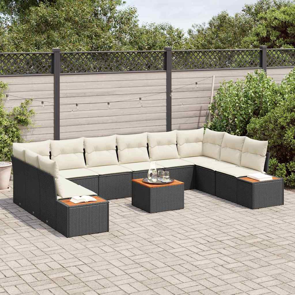 Conjunto de sofás de jardín con cojín 11 pcs Negro Poliratán