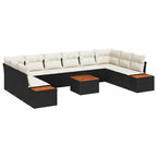 Conjunto de sofás de jardín con cojín 11 pcs Negro Poliratán