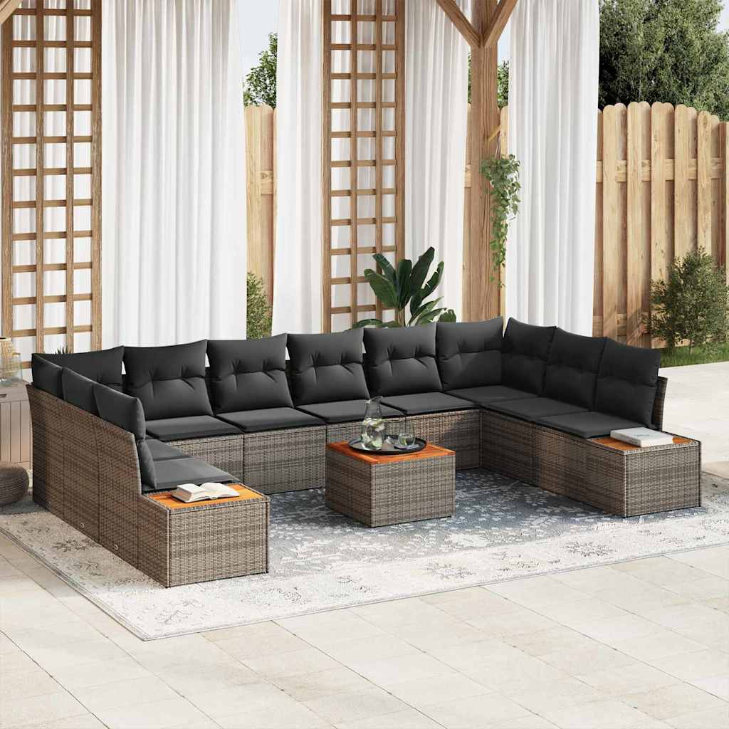 Conjunto de sofás de jardín con cojín 11 pcs Beige Poliratán