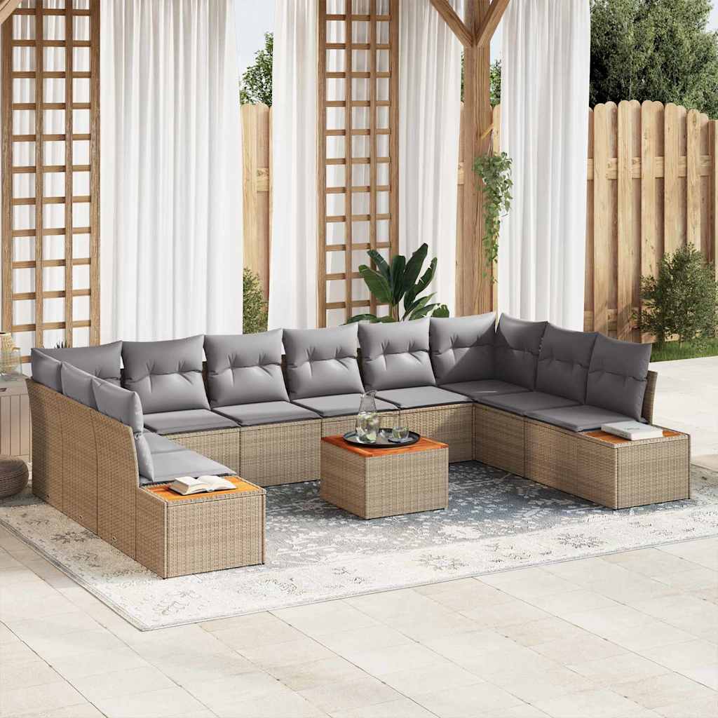 Conjunto de sofás de jardín con cojín 11 pcs Beige Poliratán