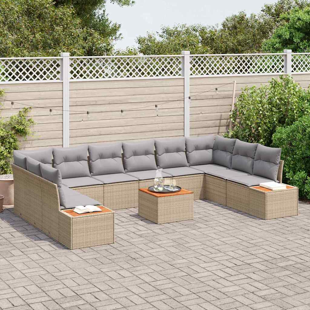 Conjunto de sofás de jardín con cojín 11 pcs Beige Poliratán