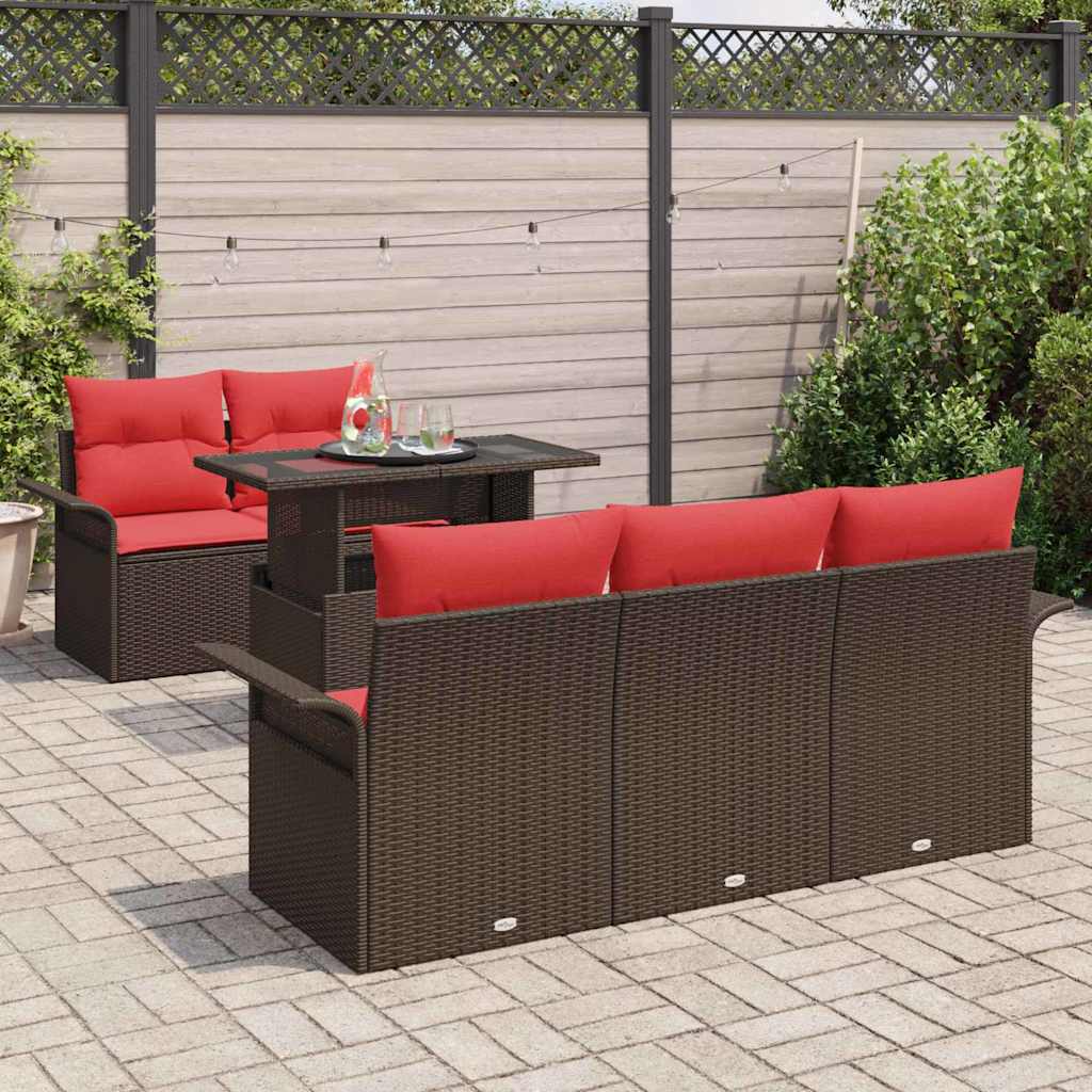 Conjunto de sofá de jardín 6 pcs Marrón ratán sintético