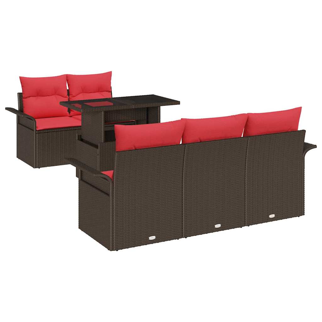 Conjunto de sofá de jardín 6 pcs Marrón ratán sintético