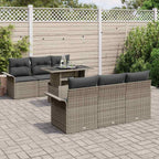 Conjunto de sofá de jardín con cojín 7 pcs Gris ratán sintético