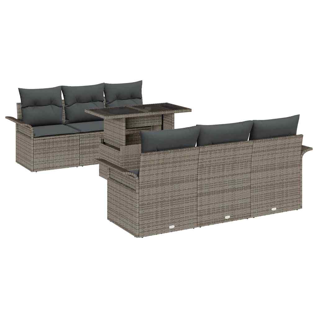 Conjunto de sofá de jardín con cojín 7 pcs Gris ratán sintético