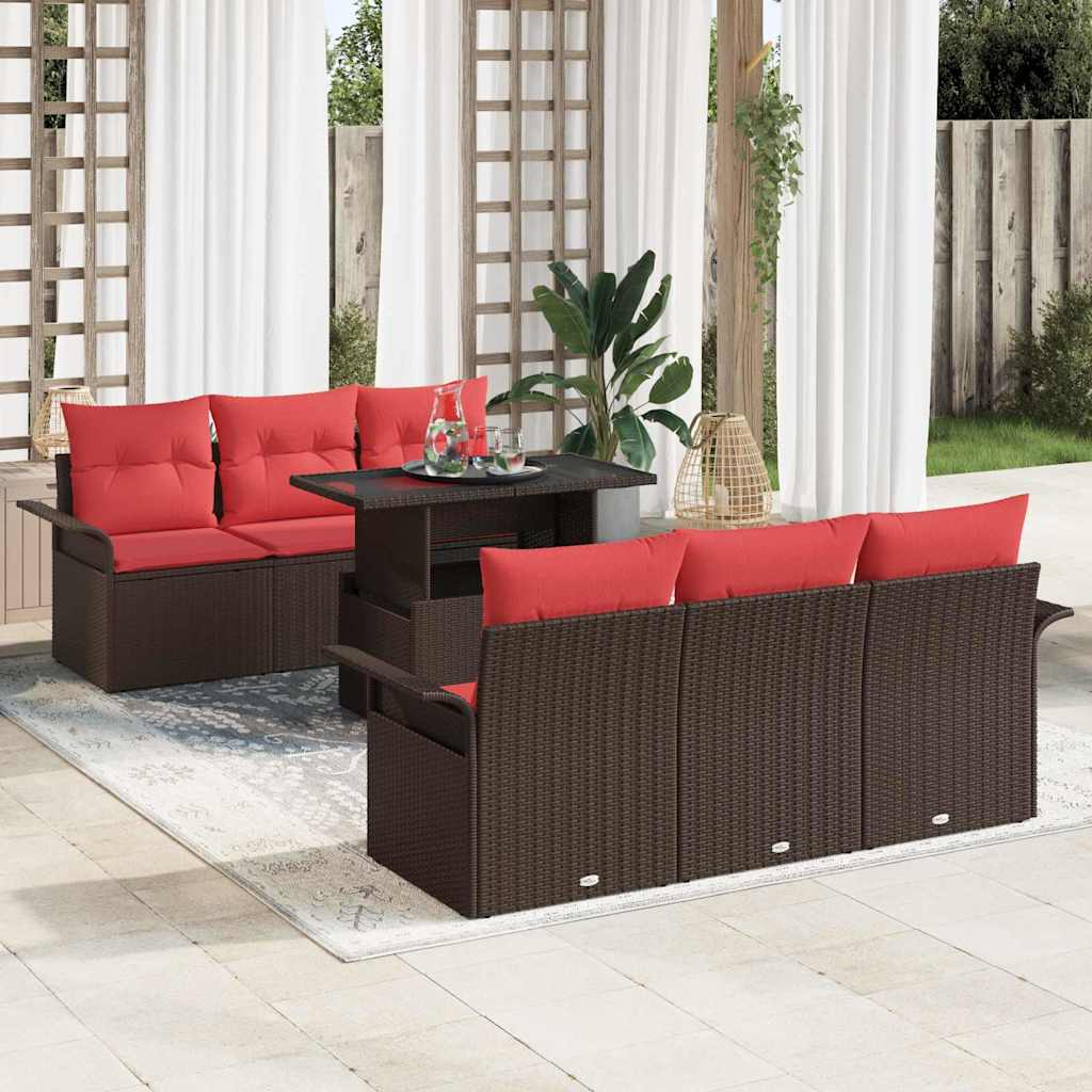 Conjunto de sofá de jardín 7 pcs Marrón ratán sintético