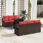 Conjunto de sofá de jardín 7 pcs Marrón ratán sintético