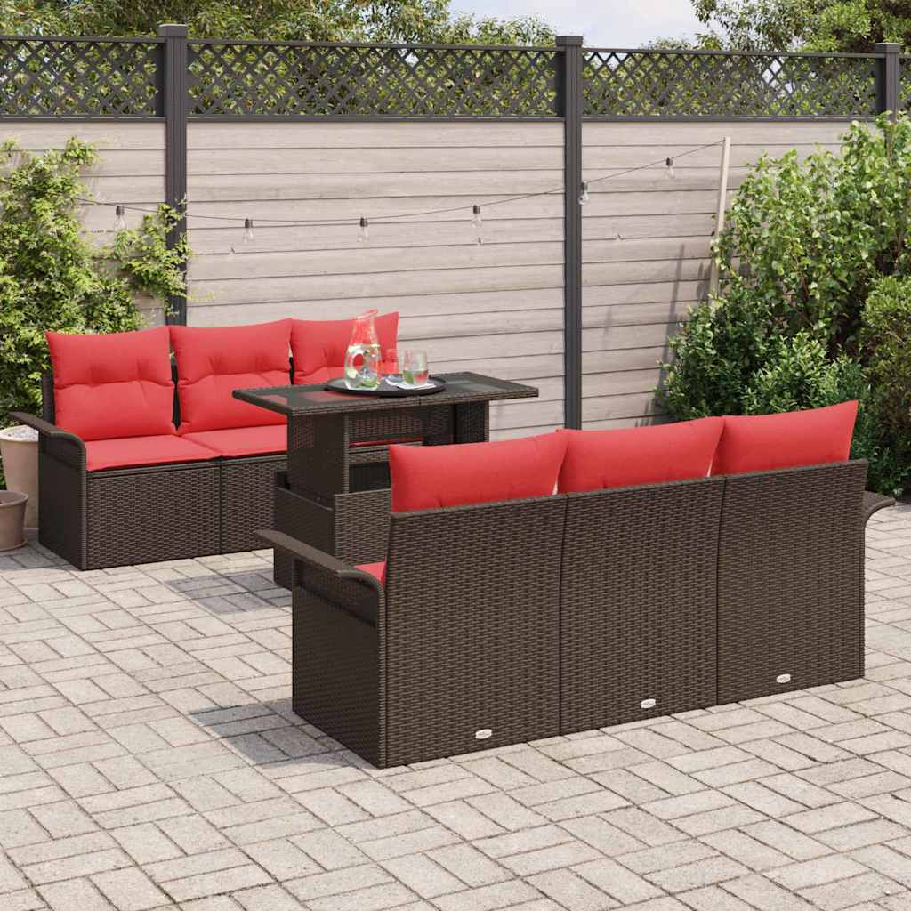 Conjunto de sofá de jardín 7 pcs Marrón ratán sintético