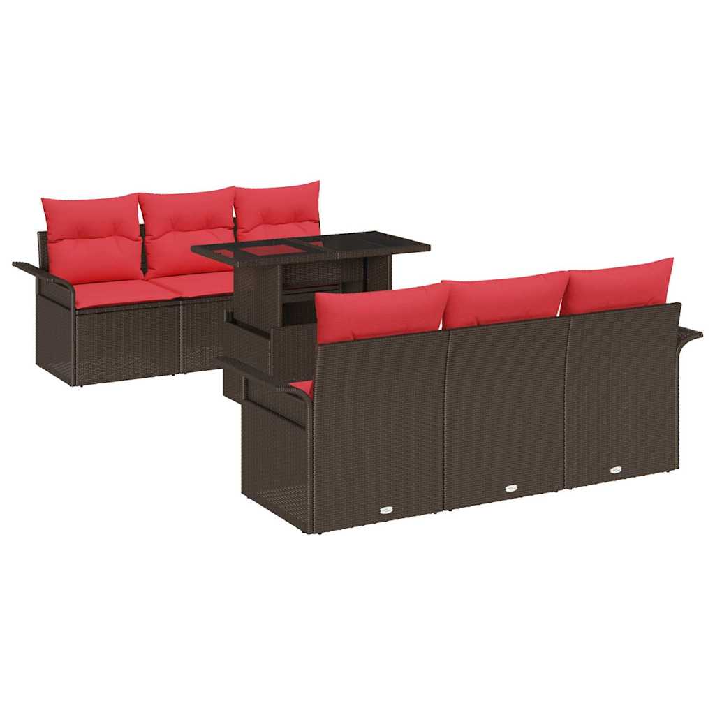 Conjunto de sofá de jardín 7 pcs Marrón ratán sintético
