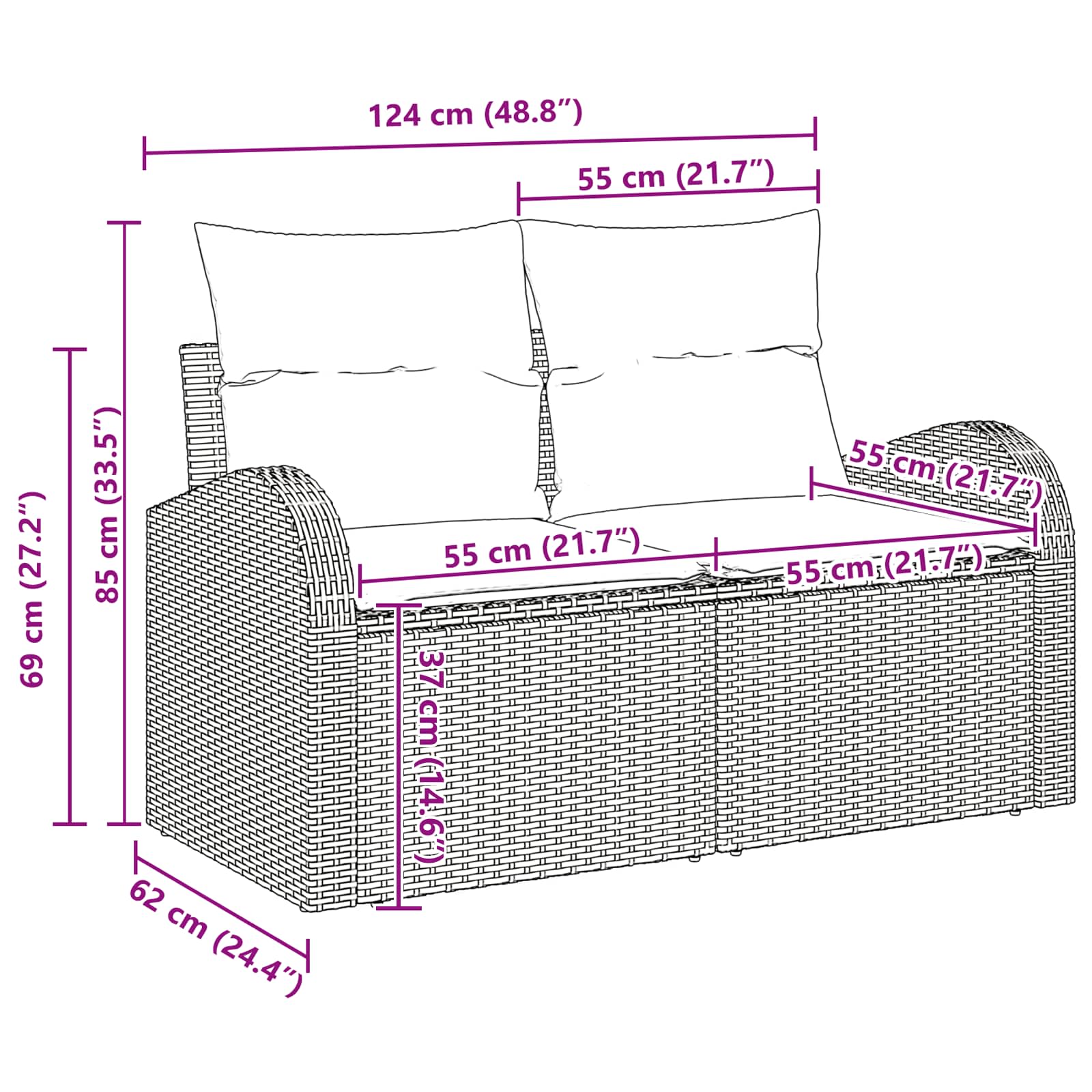 Conjunto de sofá de jardín 7 pcs Marrón ratán sintético