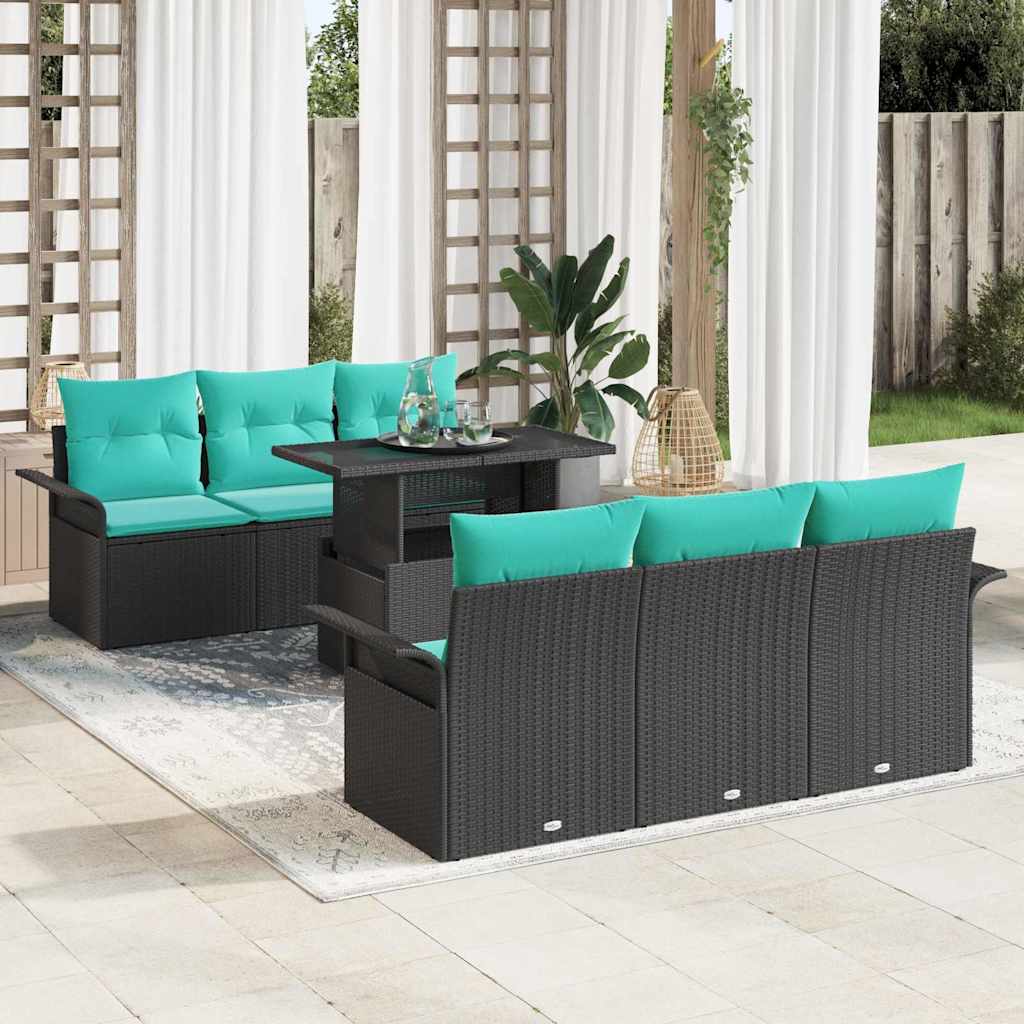 Conjunto de sofá de jardín 7 pcs Marrón ratán sintético