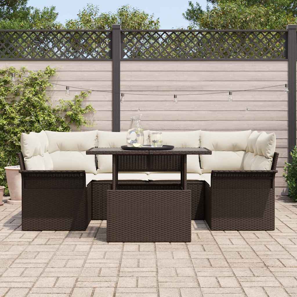 Conjunto de sofá de jardín 7 pcs Marrón ratán sintético