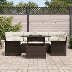 Conjunto de sofá de jardín 7 pcs Marrón ratán sintético