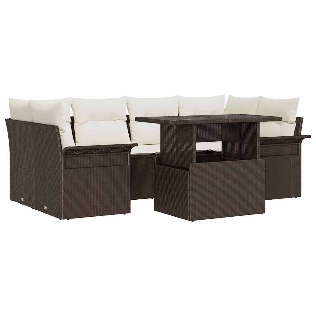 Conjunto de sofá de jardín 7 pcs Marrón ratán sintético