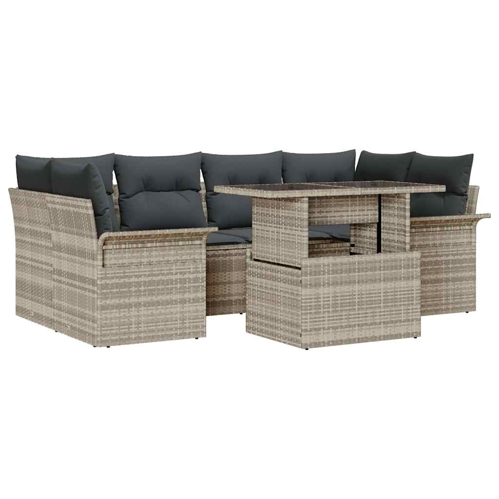 Conjunto de sofá de jardín con cojín 7 pcs Gris claro Poliratán