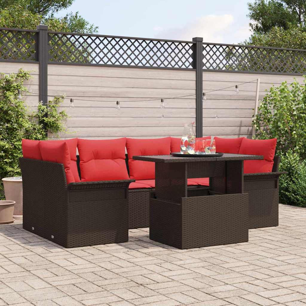 Conjunto de sofá de jardín 7 pcs Marrón ratán sintético