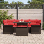 Conjunto de sofá de jardín 7 pcs Marrón ratán sintético
