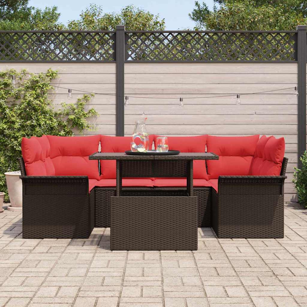 Conjunto de sofá de jardín 7 pcs Marrón ratán sintético