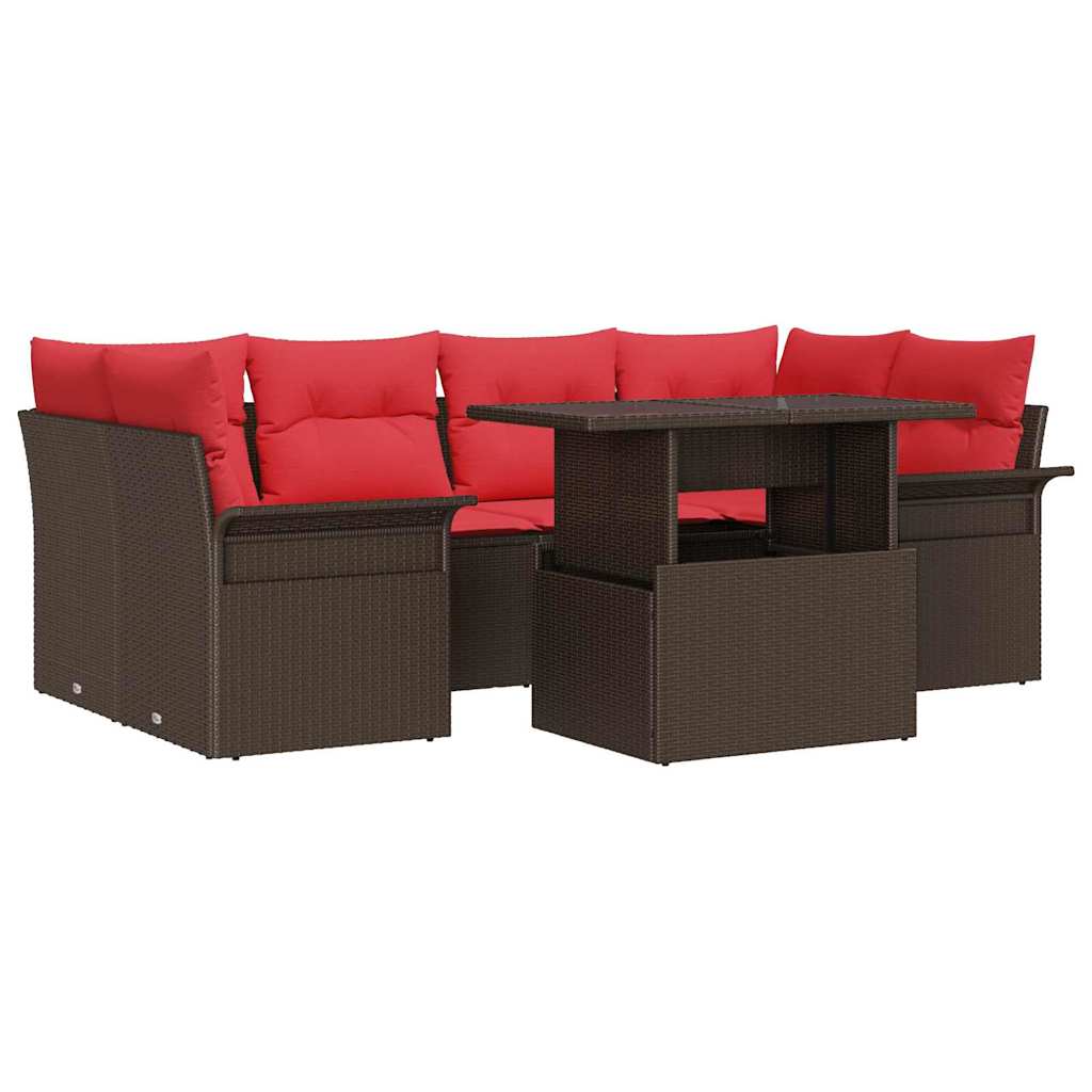 Conjunto de sofá de jardín 7 pcs Marrón ratán sintético