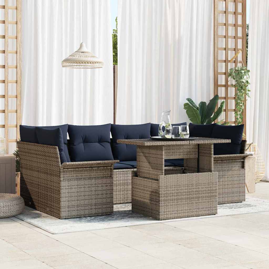 Conjunto de sofá de jardín 7 pcs Marrón ratán sintético