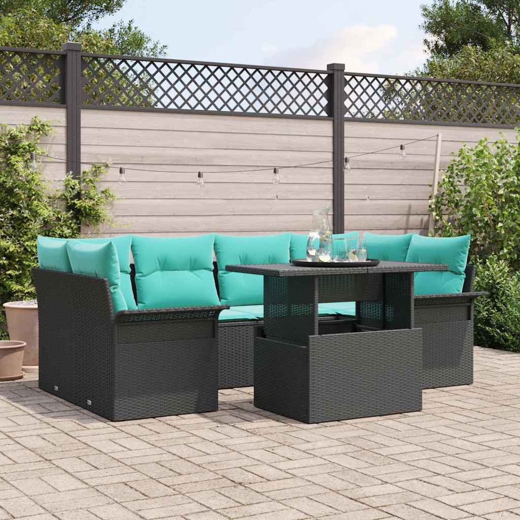 Conjunto de sofá de jardín 7 pcs Marrón ratán sintético