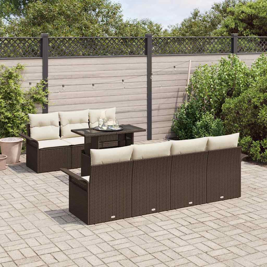Conjunto de sofá de jardín 8 pcs Marrón ratán sintético