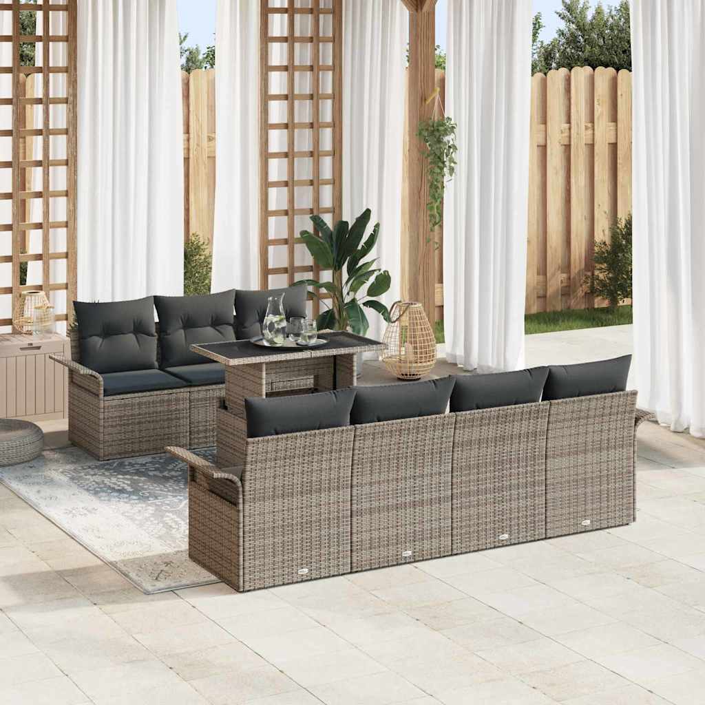 Conjunto de sofá de jardín con cojín 8 pcs Gris claro Poliratán