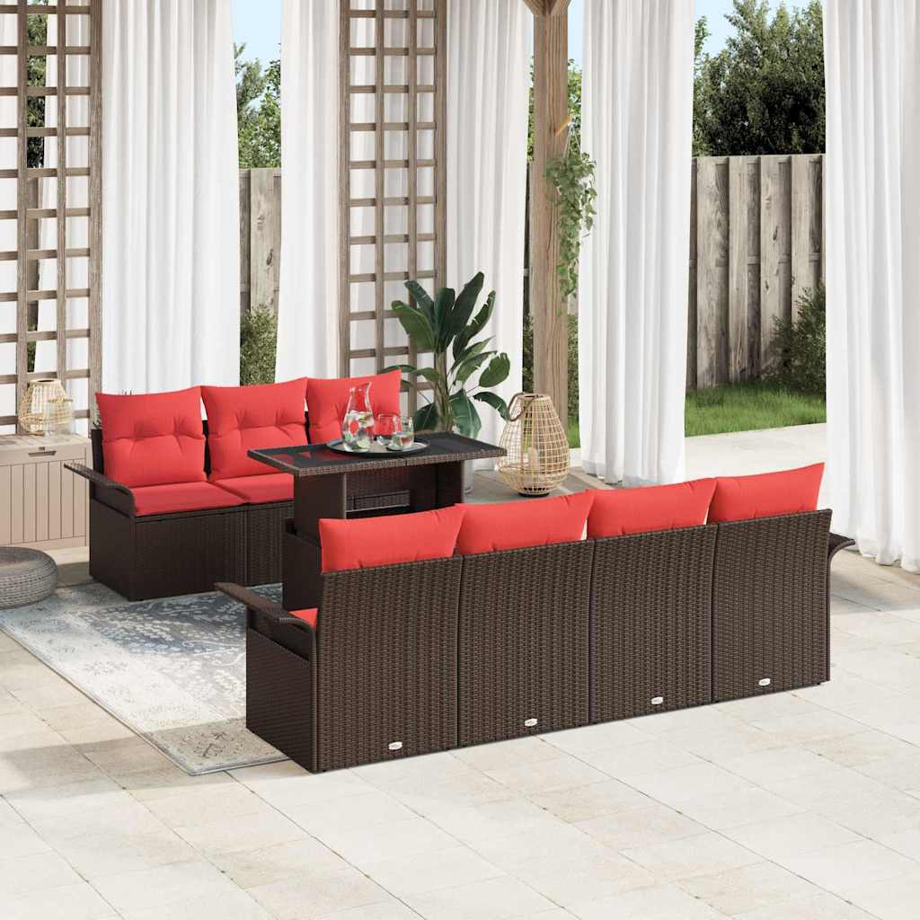 Conjunto de sofá de jardín 8 pcs Marrón Poliratán