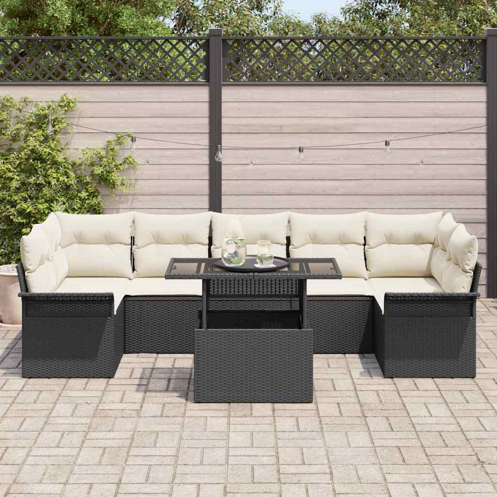 Conjunto de sofá de jardín con cojín 8 pcs Negro Poliratán