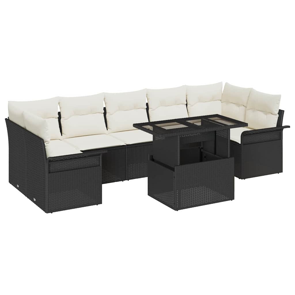 Conjunto de sofá de jardín con cojín 8 pcs Negro Poliratán