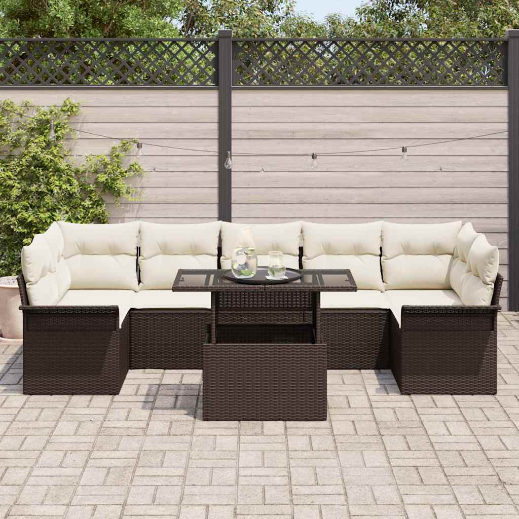 Conjunto de sofá de jardín 8 pcs Marrón ratán sintético