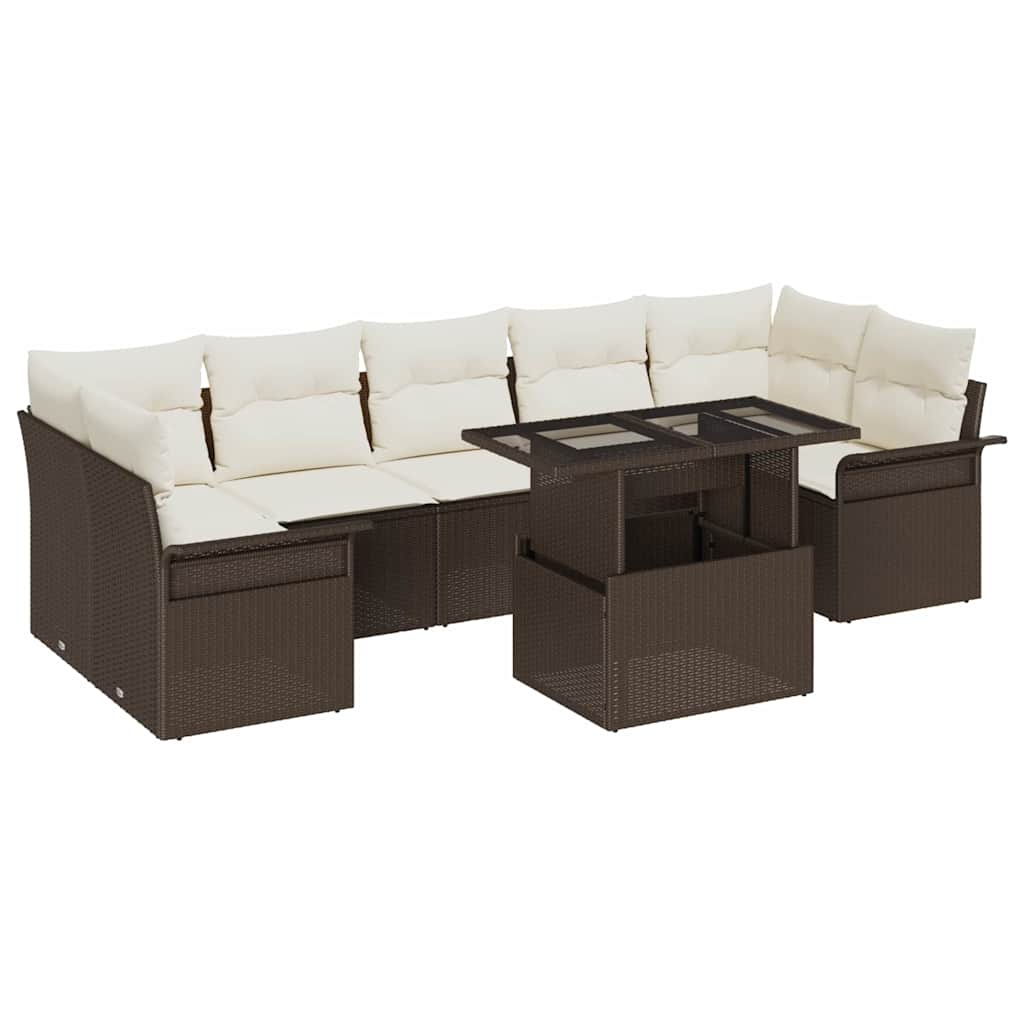 Conjunto de sofá de jardín 8 pcs Marrón ratán sintético
