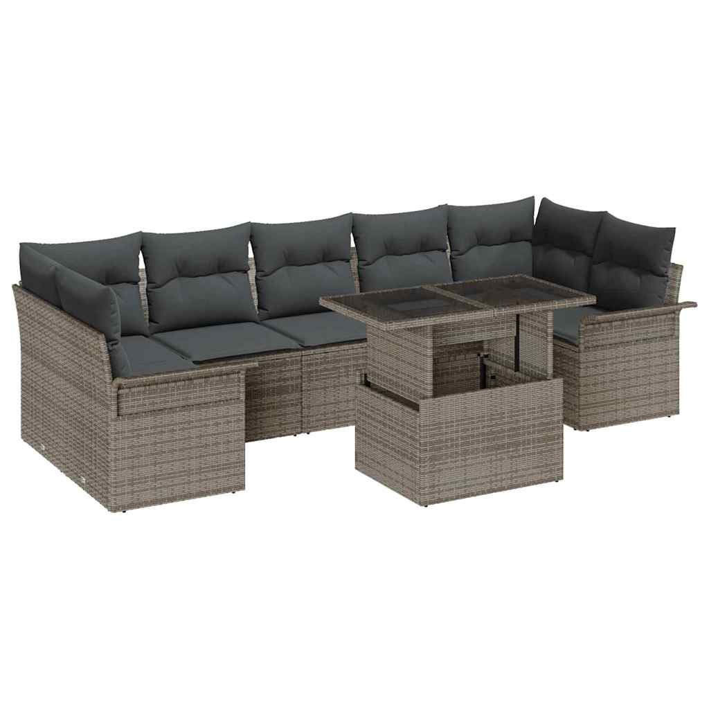 Conjunto de sofá de jardín con cojín 8 pcs Gris ratán sintético