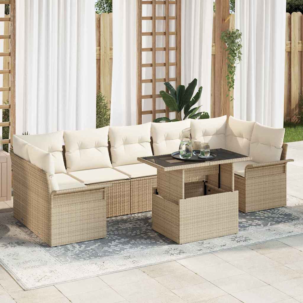 Conjunto de sofá de jardín 8 pcs Beige ratán sintético