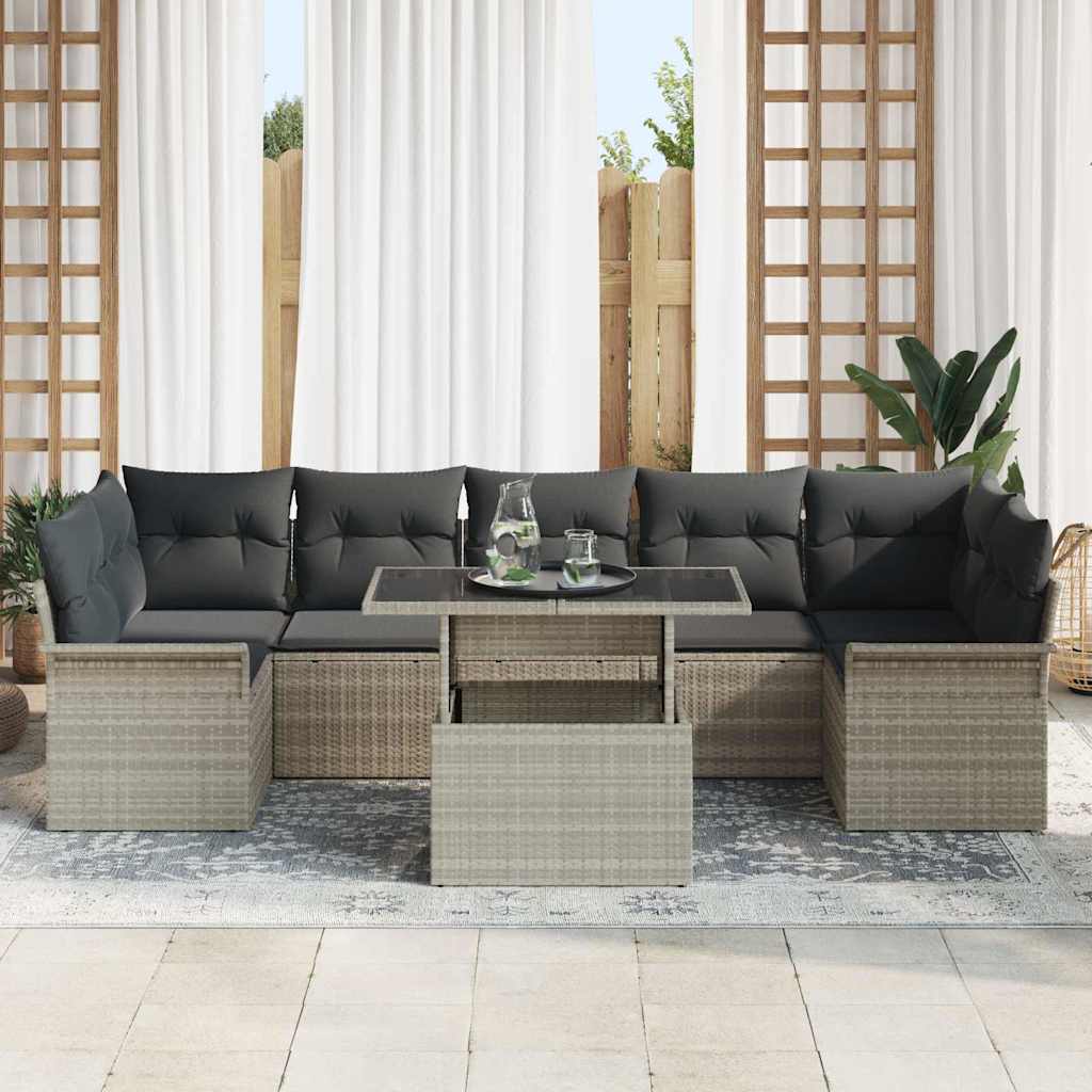 Conjunto de sofá de jardín 8 pcs Gris Claro ratán sintético