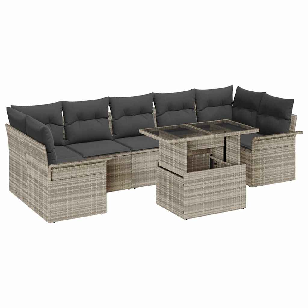 Conjunto de sofá de jardín 8 pcs Gris Claro ratán sintético